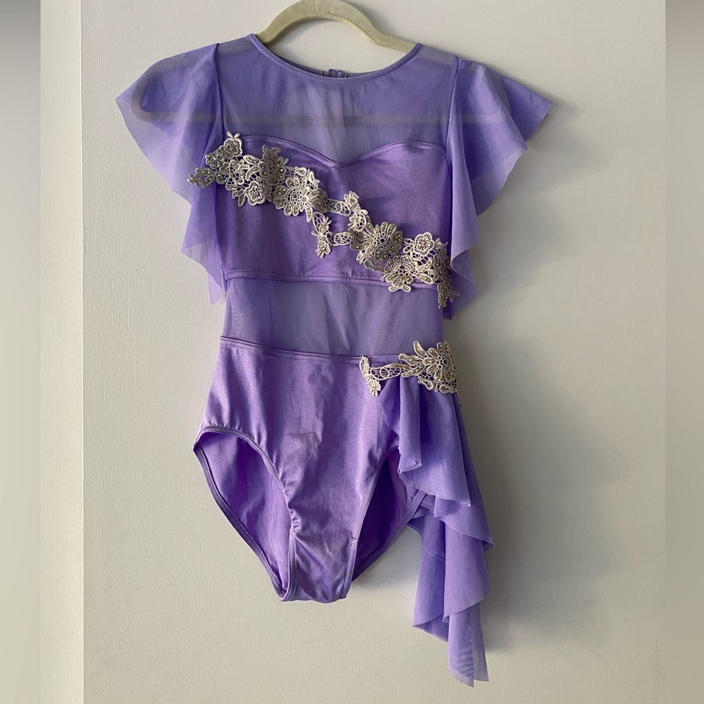 Weissman Joy Violet Ruffled Leotard with Applique Details Dance Costume